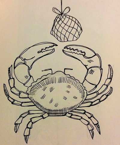 crabbing in devon illustration ink