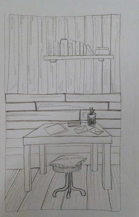 wooden cabin illustration of tom spooner short story